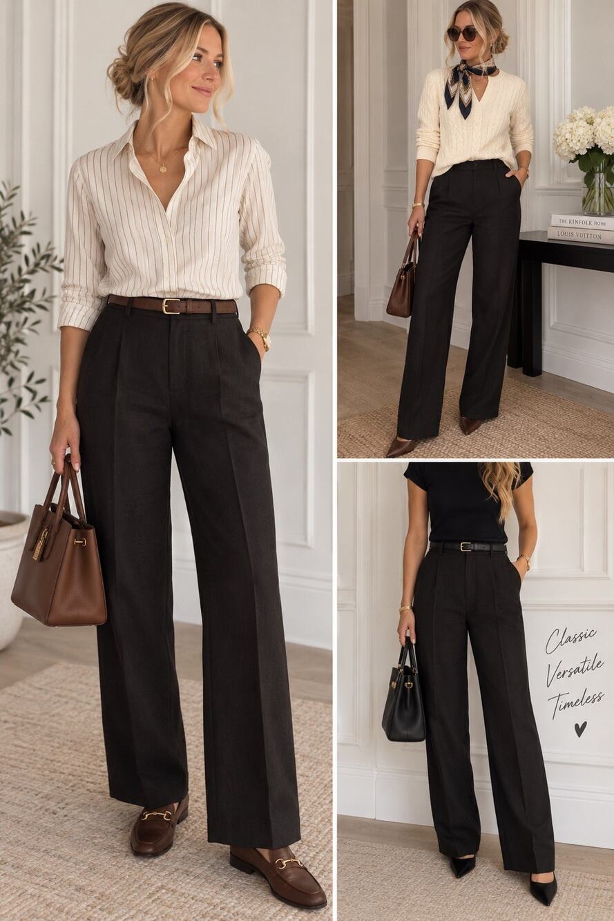 Lauren Ralph Lauren Black Solid Flat Front linen and lined Dress Pants Women 4